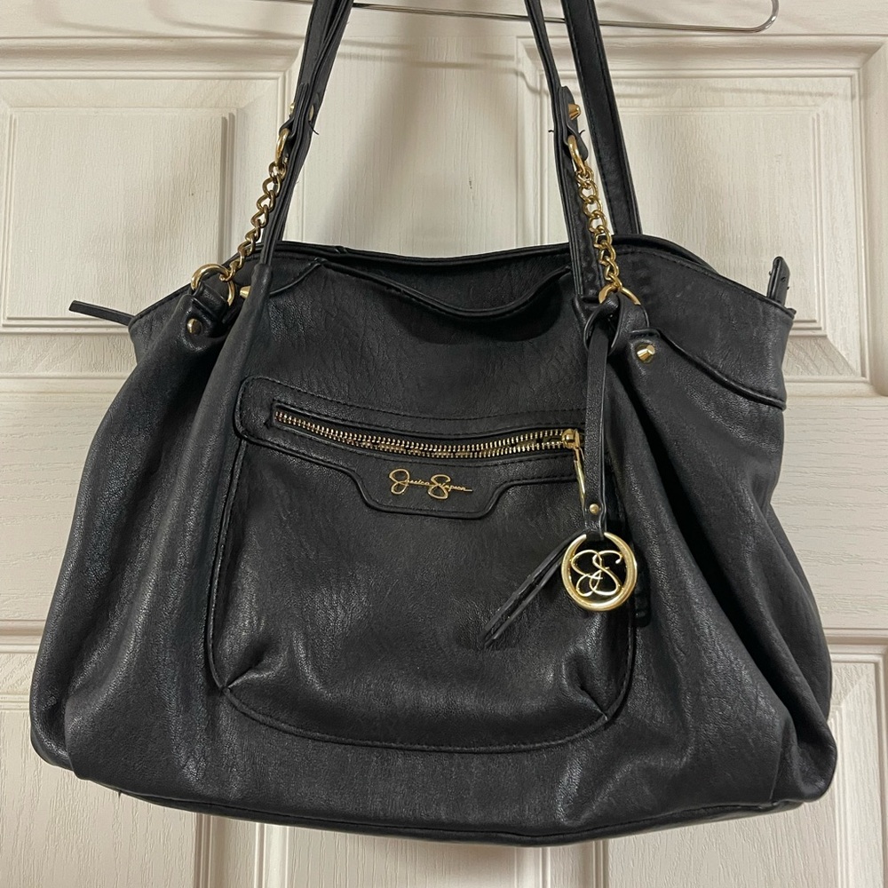 Jessica Simpson Black Shoulder Bag with Gold Hardware